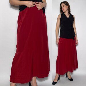 Vintage Y2K Deep Red Real Genuine SILK Minimal Maxi Skirt! Large